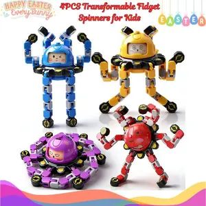 4PCS Transformable Fidget Spinner Toys for Kids & Teens – Sensory Fidget Toys for Autism ADHD, Easter Basket Stuffers, Party Favors