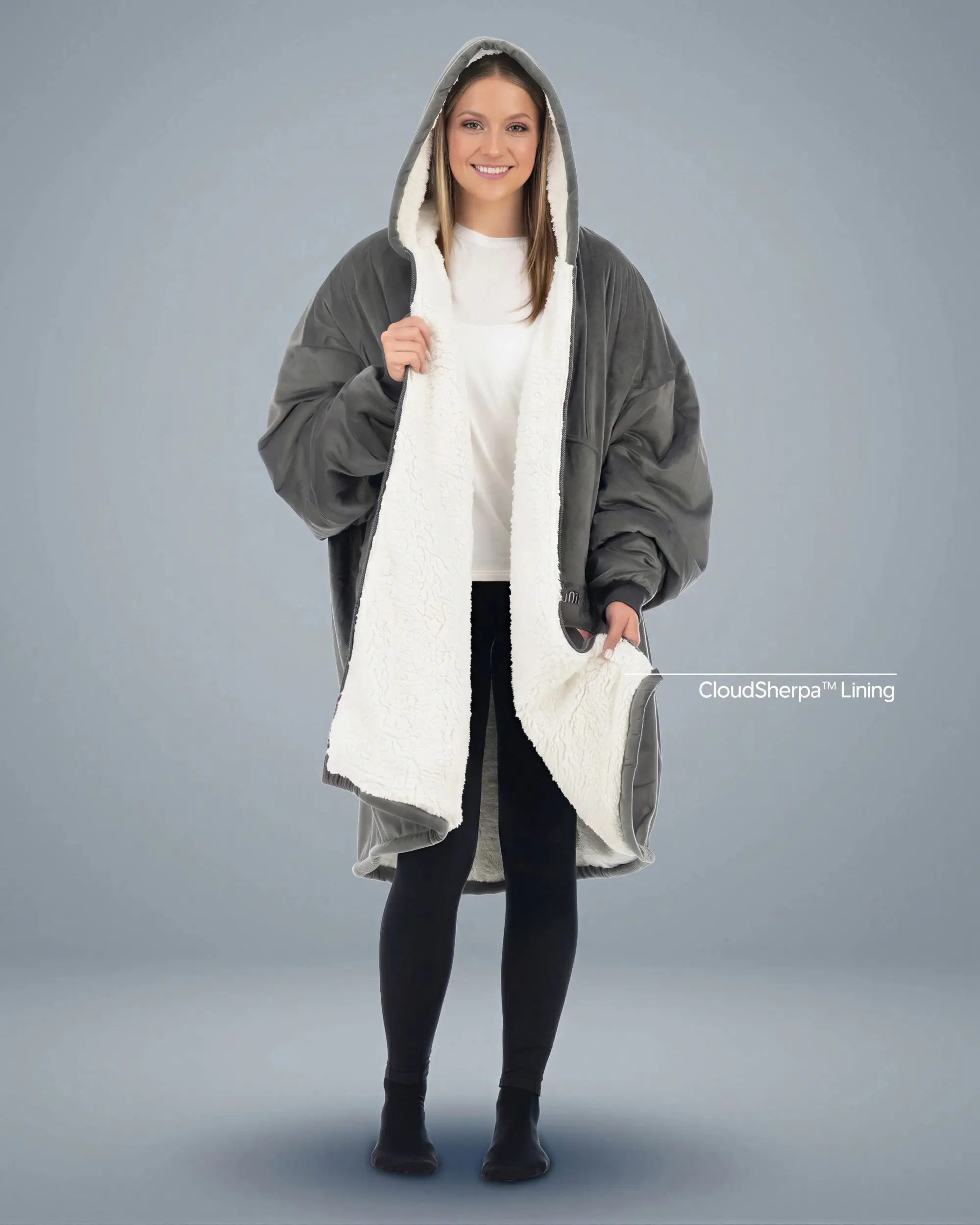 THE COMFY Original Full-Zip- Sherpa Lined Wearable Blanket Hoodie with Full Length Zipper for Warmth and Style, Machine Washable, One Size Fits Most, Seen on Shark Tank, Great Gift, Great for Winter, Womenswear