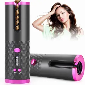Cordless Automatic Rotating Curling Iron - 5200mAh USB Rechargeable Beach Wave Curler with U-Shape Anti-Tangle Barrel, 6 Temp Settings & LCD Display, for Long Hair
