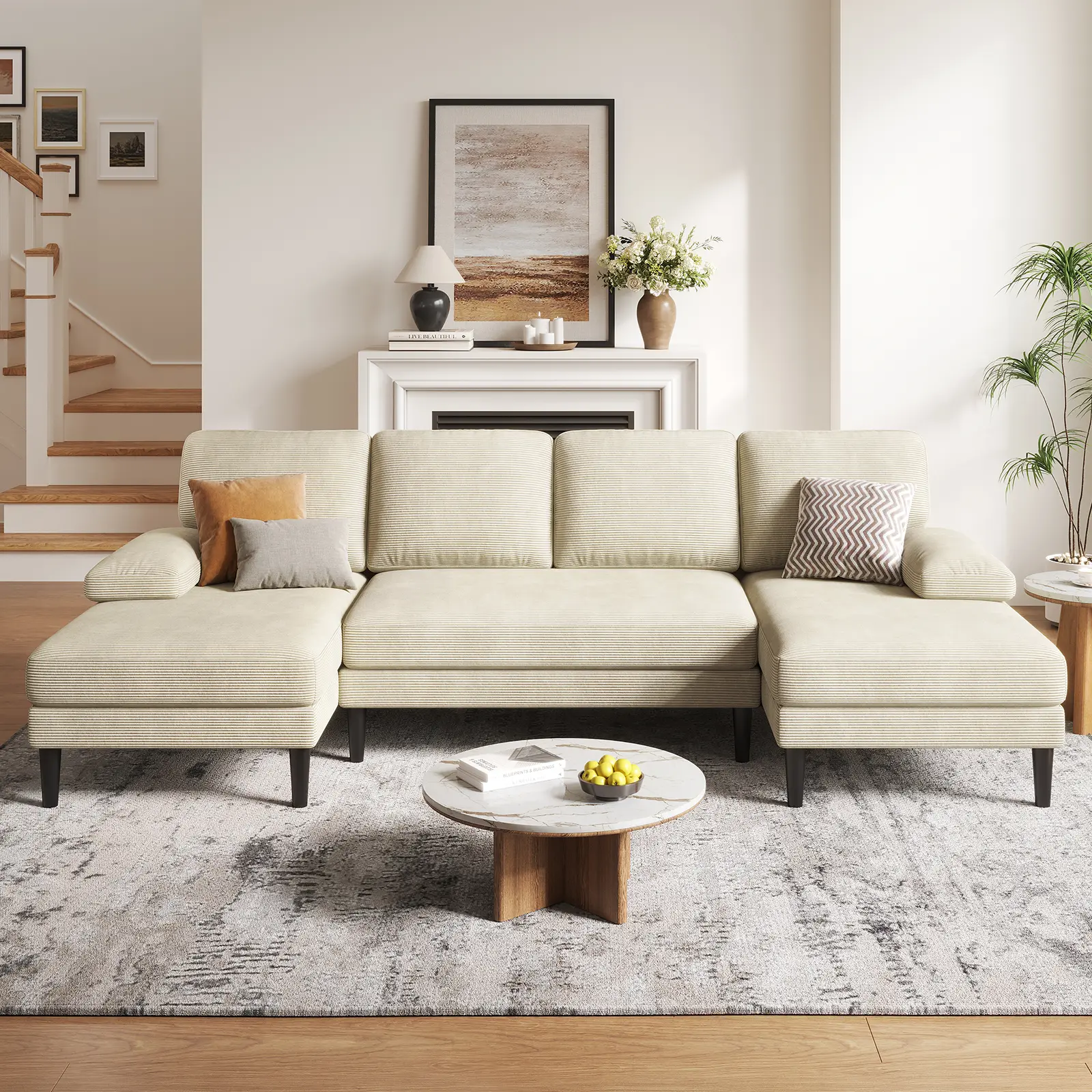Copiae 110" U-Shaped 4-Seat Double Chaises Chenille Sectional Sofa - Vacuum-Friendly Deep Seats, Quick Setup, Living Room Couch, Couch for Living Room, Adults' Apartment Furniture, Indoor Furniture Sofa