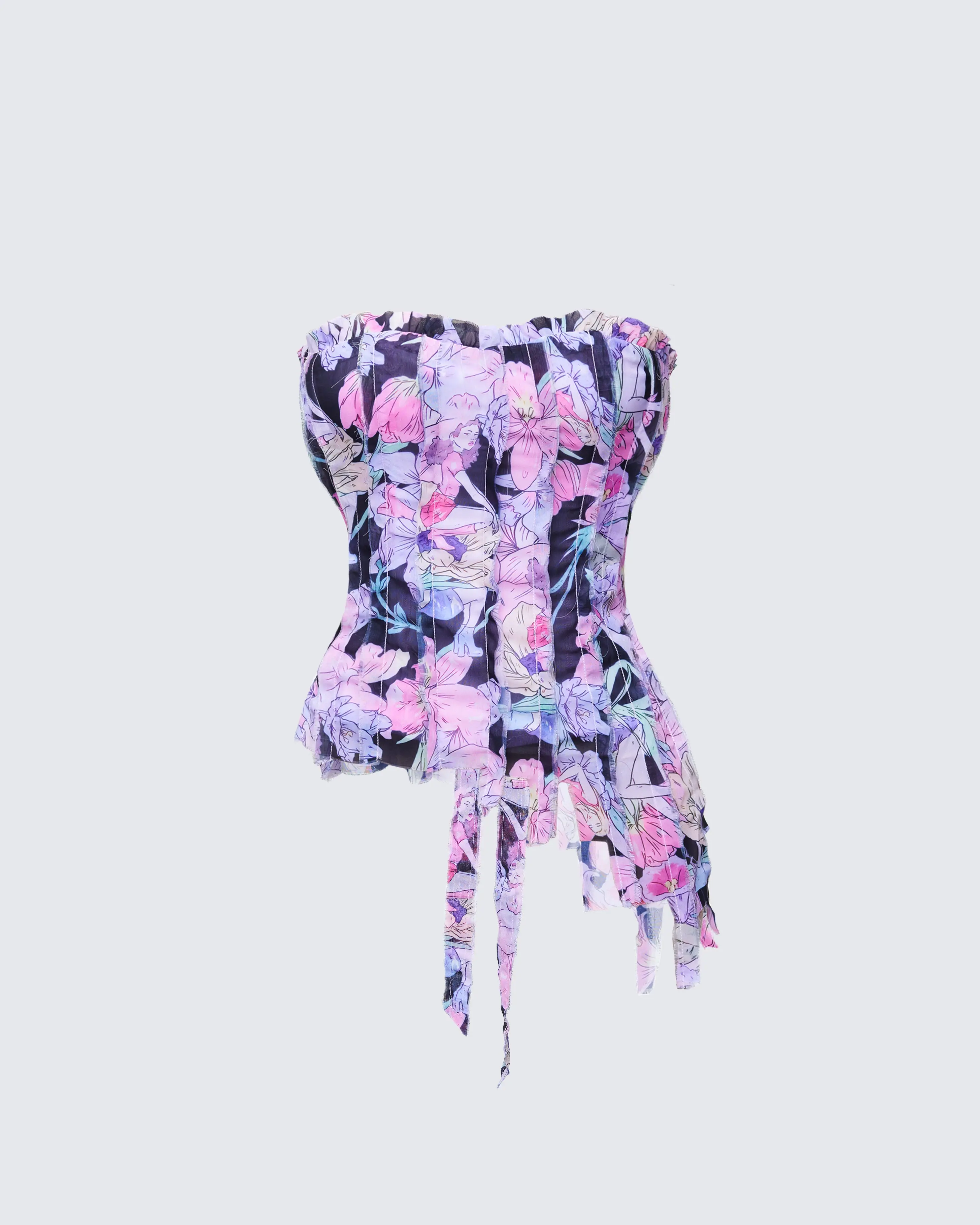 Claudette Black Printed Chiffon Corset Top