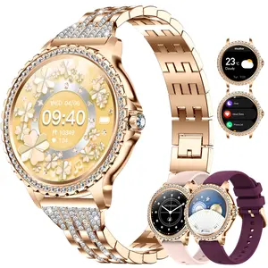 Smart Watch for Women Wireless Call 1.32 Inch Ladies Fitness Watch with Gold Metal Strap Message Notification Music Control Remote Camera Control Drink Water Reminder Sports Smartwatch Compatible with iPhone and Android Phones