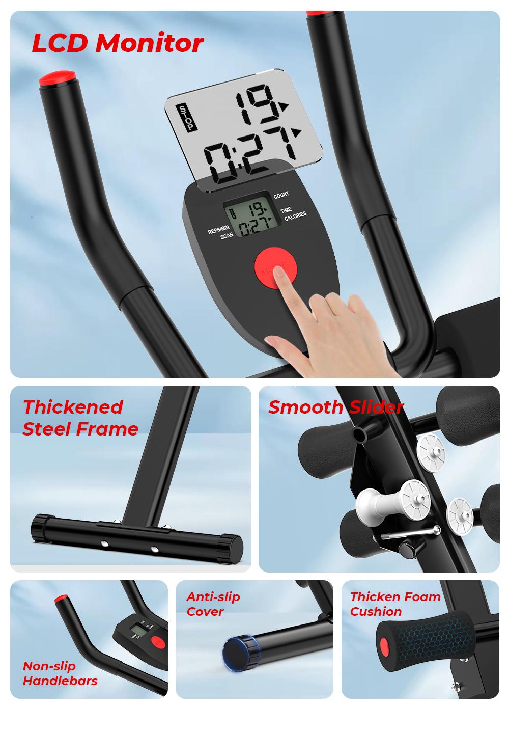RELIFE REBUILD YOUR LIFE Ab Machine and Core Trainer, Adjustable Heavy-Duty Steel Workout Equipment for Abs, Foldable At Home Gym Equipment with LCD Display, 440 lbs Capacity, Abdominal Core Equipment, Exercise Equipment