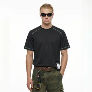 Inflation Men's Colorblock American Streetwear Loose T-Shirt - Casual Everyday Wear, Father's Day Gift