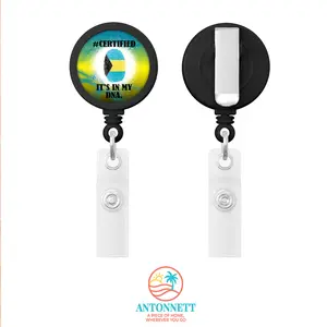 Antonnett “Certified: It’s In My DNA” Personalized Badge Reel – Aluminum & Plastic, 1.2 in. Diameter, 24 in. Cord, Flag Meaning Display Card, Multilingual Options, Custom Name in 12 Fonts, Caribbean-Inspired Design for Work, School, or Gifts