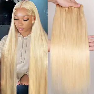 Msgem Hair 613 Bundle Blonde Straight Bundle Human Hair 3 Bundles or 4 Bundles 15A Brazilian Human Hair Bundles 613 Hair Bundles Human Hair Extensions for Women
