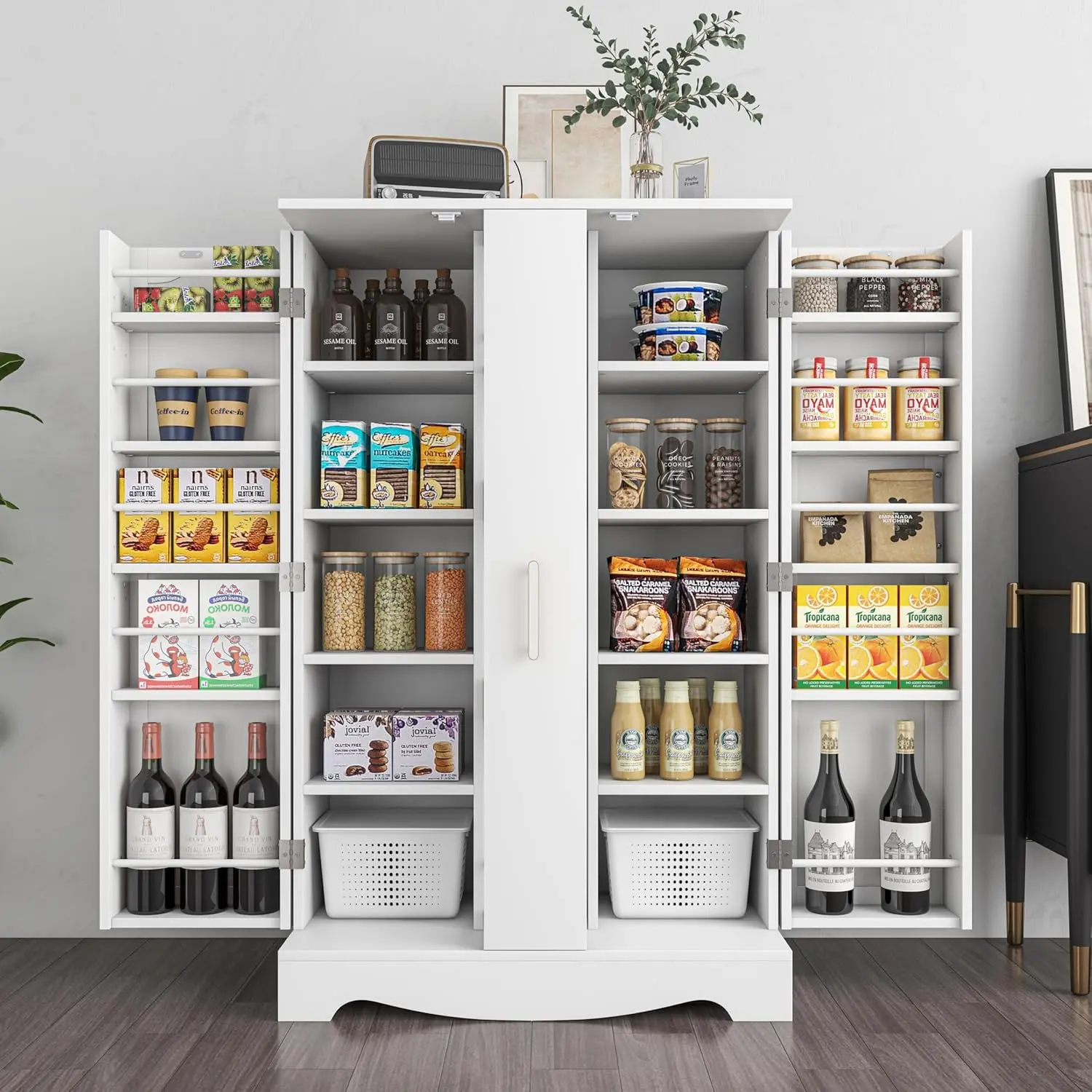 47" Kitchen Pantry Cabinet with Drawer, Storage Cabinet with Adjustable Shelves, White Buffet Cupboards Sideboard for Home Office Use