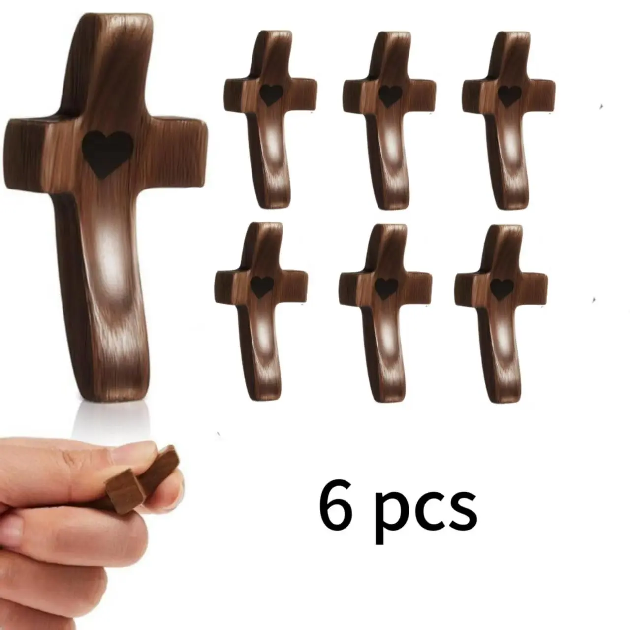 6PCS Pocket Wooden Cross, Encouragement Gift, Fingertip Stress Relief Gifts, Ideal Christian Prayers For Handheld Use, For Personal Devotion, Family Prayer, Home office Decor Religious Ornaments, Stress Relief Decoration Olive Set tiktokshopspringglo