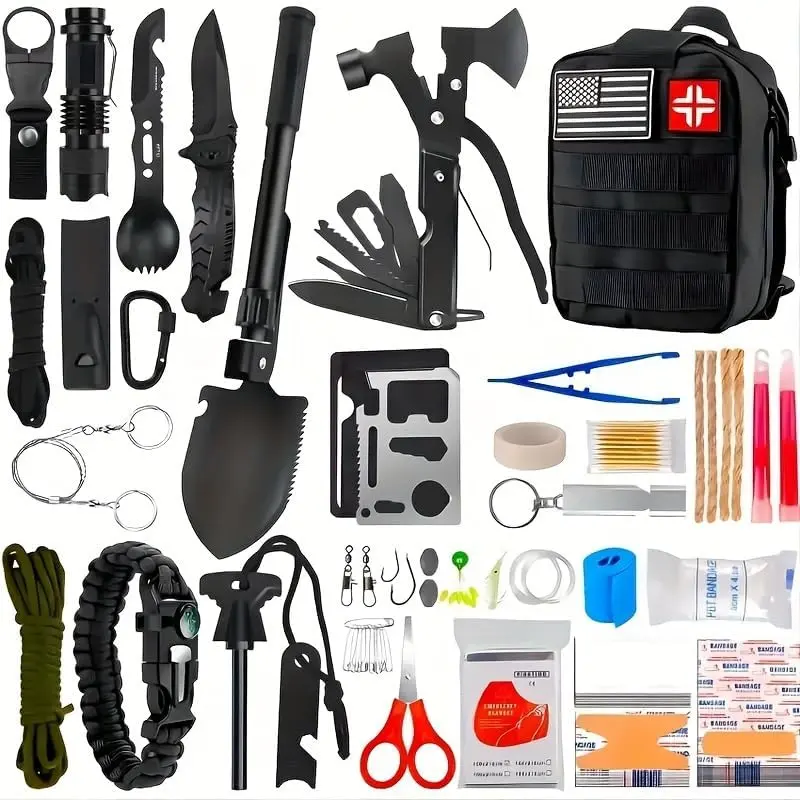 Professional Survival Equipment Set, Essential First Aid Supplies, Outdoor Camping-Hiking Gear, Father's Day Gift for Emergency Safety Preparedness, Hunting, Outdoor Activities, Emergency Tools, Complete Kit, Survival Tools, Emergency Kits