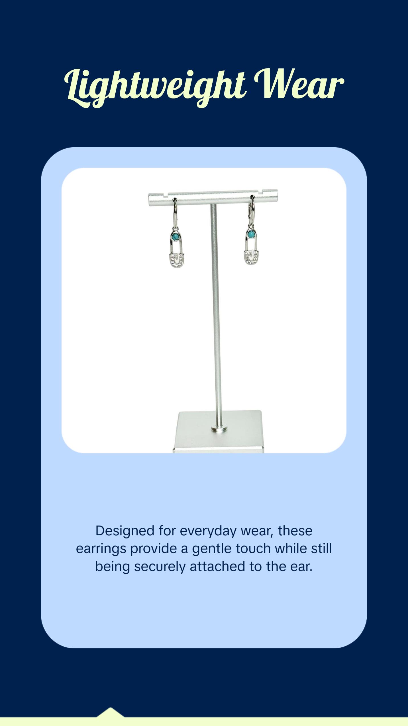 Safety Pin Turquoise earrings Link Drop Earrings Sterling Silver 925  huggie