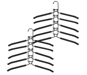 Clothes Hangers Space Saving: 2 Pack 5 in 1 Multi-Layer Hangers Non-Slip Foam Padded Heavy Duty Thick Hanger Closet Organizers and Storage for Coat Sweater Suit T-Shirt…