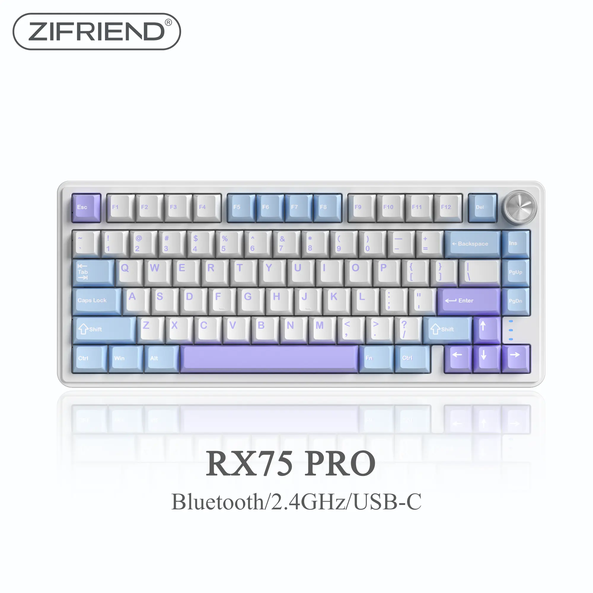 ZIFRIEND RX75 Pro Wireless Mechanical Creamy Gasket Keyboard with Knob, 75% Layout, RGB Light, 3-5Pin Hot Swappable Gaming Keyboard, Tri-Mode Type-C/2.4G/Bluetooth, for PC/Mac/Linux, Music Rhythm, Office, Career Women, tiktokshopblackfriday, christmas