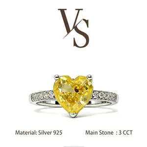 [Venus Jewelry] Lab Created Gemstone 3 CCT Heart Shape Diamond Band Design Solid Silver 925 Ring
