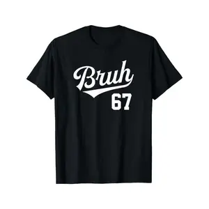 Bruh Baseball Style Number 67 Sports Bro Slang Meme Brother T-Shirt - Black Casual Crew Neck Tee with White Graphic Print, Loose Fit, Perfect for Adults, Baseball T Shirt