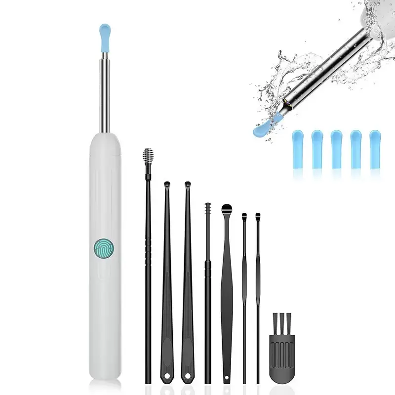 Ear Wax Removal Tool Camera 1080P HD ，Tips for iPhone iPad Android Black/White Wireless Ear Cleaner Kit with USB Cable Cleaning Brush