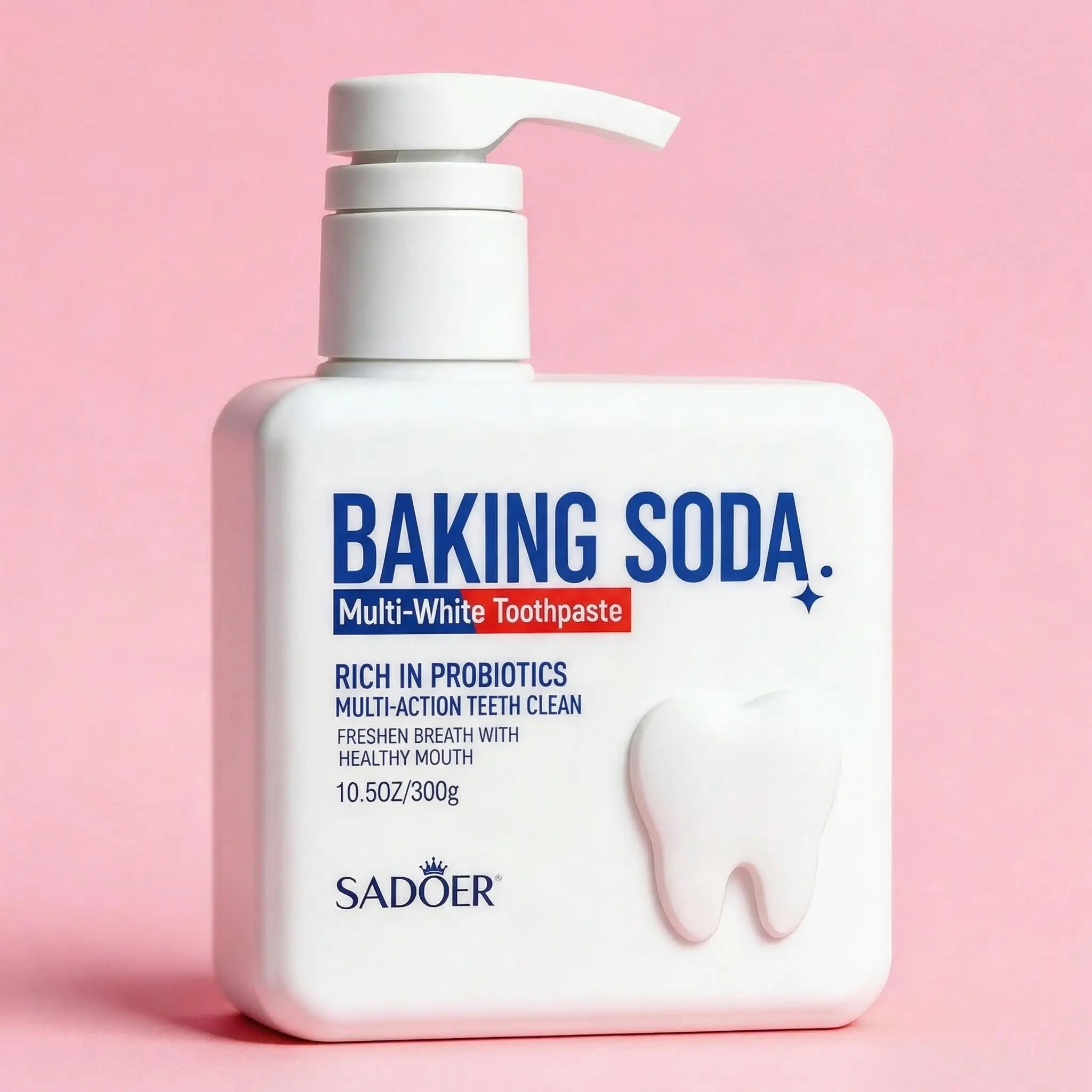 SADOER Probiotic Baking Soda Toothpaste - Gentle Effective Multi Action Dental Care Pump Toothpaste, Mint Flavored Gentle Cleansing Formula for Daily Oral Care, Gentle Effective Toothpaste, Multi Action Toothpaste