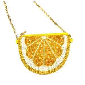 Lemon Beaded Coin Purse Crossbody Pouch