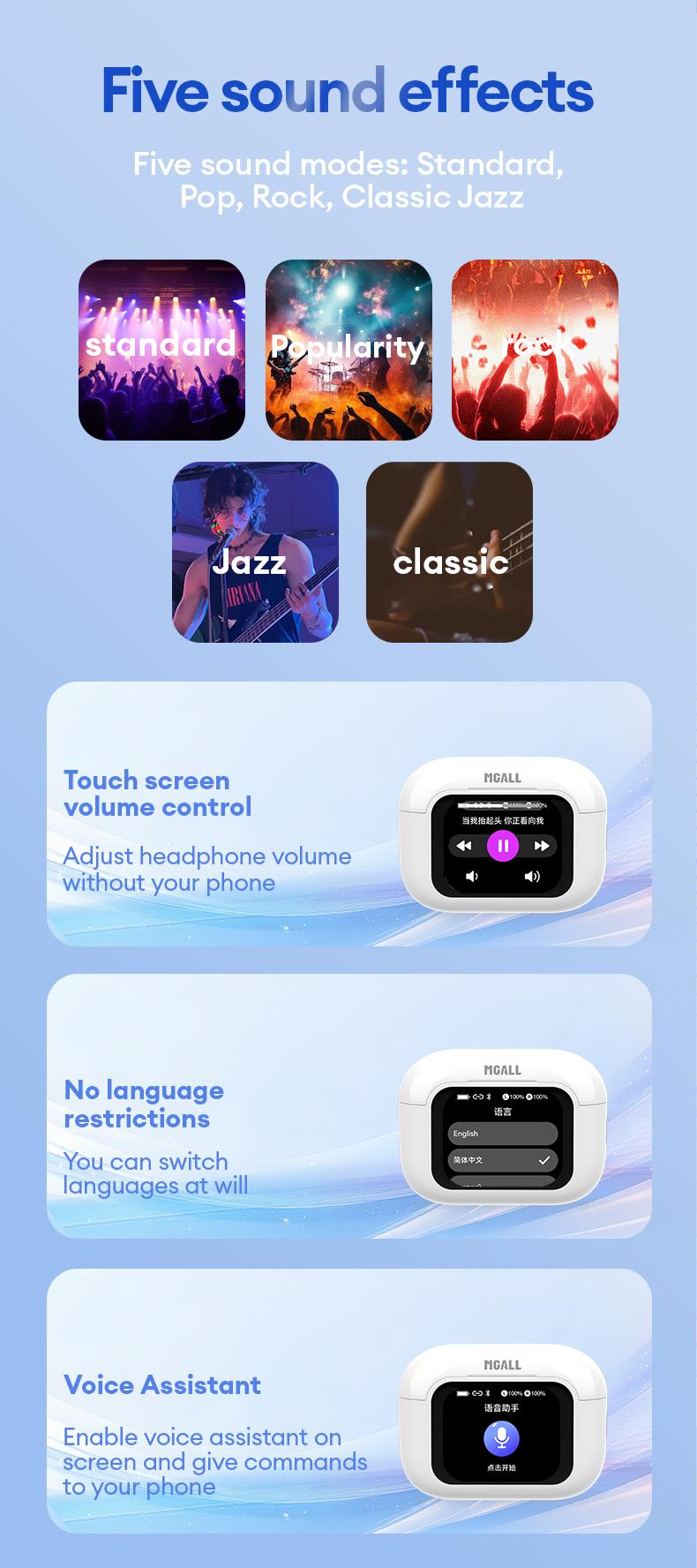 MGALL Y49 Multifunctional Wireless Headphones Supports 169 Language Translation, with 2025 Bluetooth 6.0, Colorful LCD Smart Touch Screen, Personalized Screensaver, Hi-Fi Sound, IPX5 Waterproof, Ideal for Office, Study, Sport & Calls