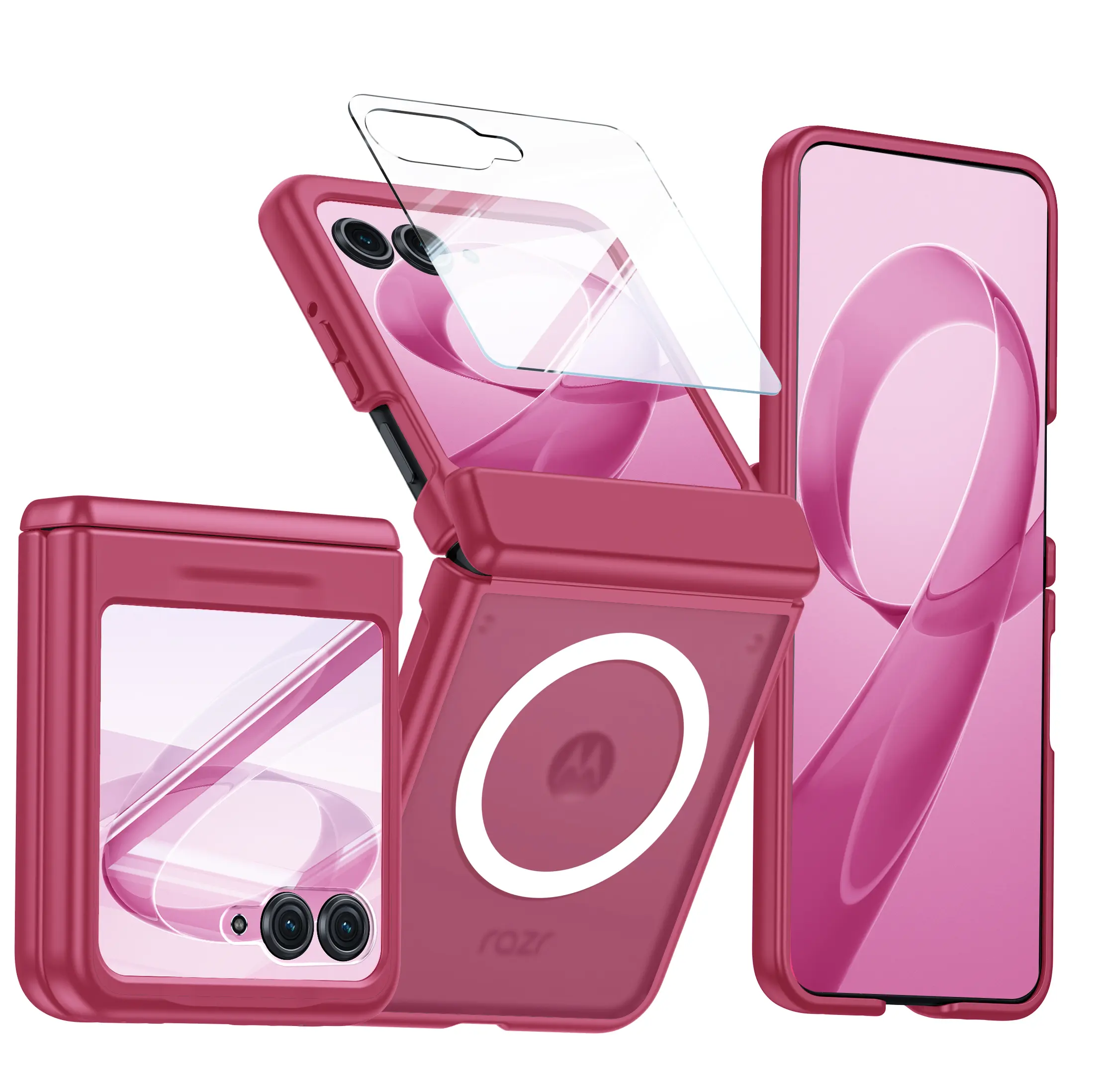 BSNRM Polycarbonate Casing for Motorola Razr 2026/2025/2024 Foldables, Ultra-Slim Translucent Magnetic Hard Flip Cover with Hinge Protection, TPU Shockproof Scratch-Resistant Frosted Back Accessory with Screen Protector, Easy Pocket Carry for Business Use