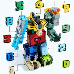 Bright 10-Piece Number Transforming Robot Toy Set, 0-9 Digits with Dual-Play Modes (Transportation Vehicle Conversion & Giant Robot Combination), STEM Educational Building Toy, Christmas/Birthday Gift for Kids Ages 3+