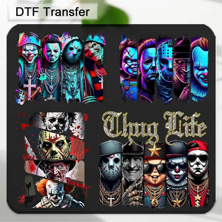 Horror Character DTF Transfer Stickers - 10in Wide DTF Film Iron-On Decals, Bold Graphics, Wash Resistant Sewing Accessories & DIY Craft Supplies for T-Shirts, Bags, Horror Fans