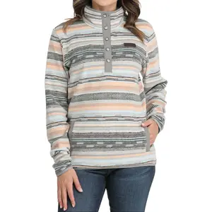 CINCH Women’s Striped Snap Polar Fleece Pullover Sweatshirt - Peach & Powder Blue Western Style, Lightweight, Breathable, Comfortable Casual Tops for Everyday Wear