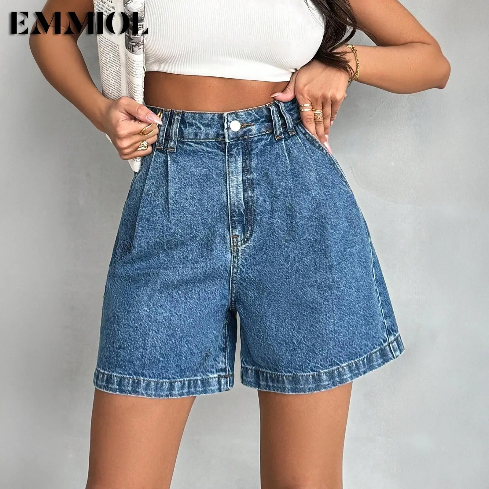 EMMIOL【Back to School】Jean Shorts for Women High Waisted A Line Bermuda Denim Shorts Stretchy 2026 Summer Casual Bottoms Summer Vibes 90s Rich Mom Aesthetic Old Money Aesthetic Womenswear Effortless Chic Comfy Everyday Fashion