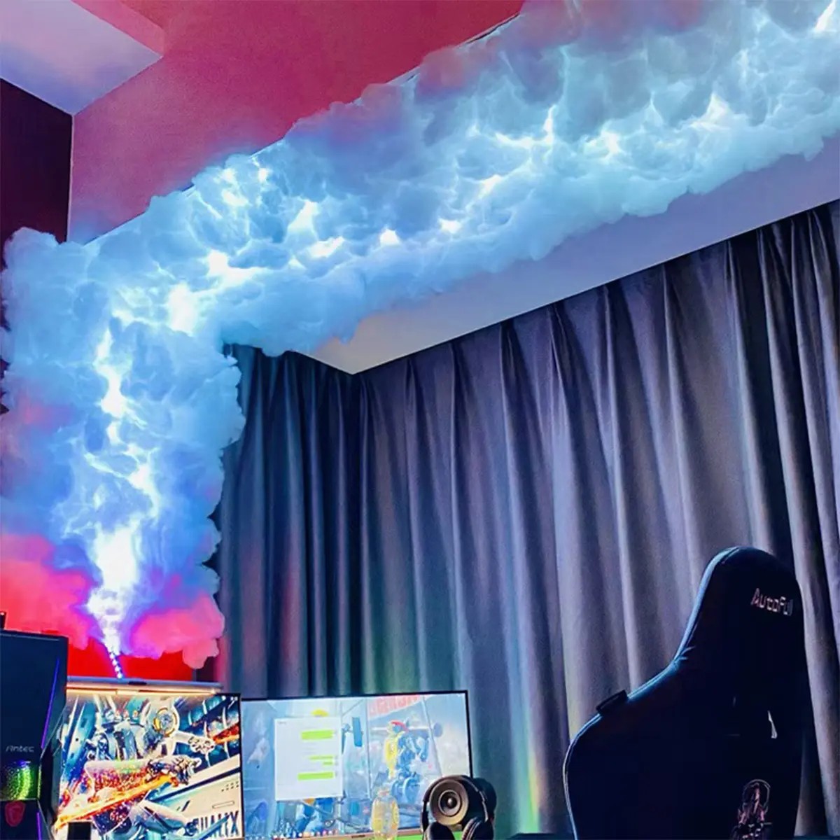 3D Thundercloud LED Cotton Light - Adjustable Lighting, Bluetooth, Plastic, Remote Control, DIY Creative Indoor Use Accessory for Gaming Room Home Improvement Lighting