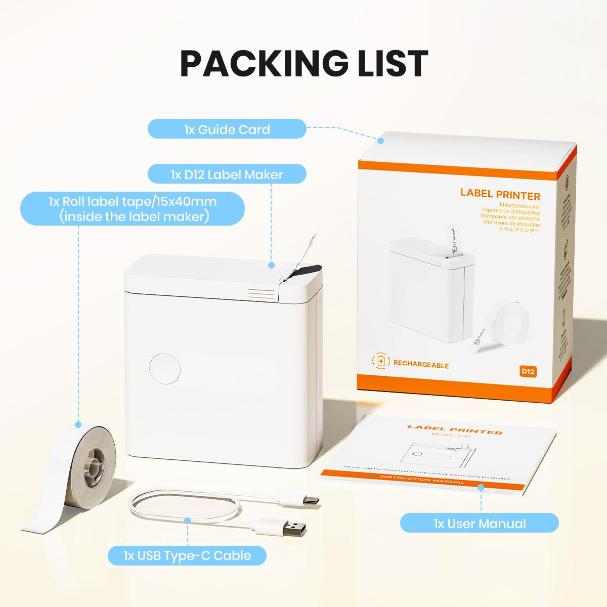 Portable Bluetooth Label Printer, D12 Wireless Handheld Printer with Tape Mini Sticker Maker for Barcodes Storage Office & Home Organization Thermal Printer outdoorfun #SummerVibes