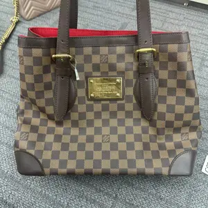 Pre-owned Louis Vuitton Leather Shoulder Bags HAMPSTEAD Medium Brown Coated Canvas Checkered Tote Bag