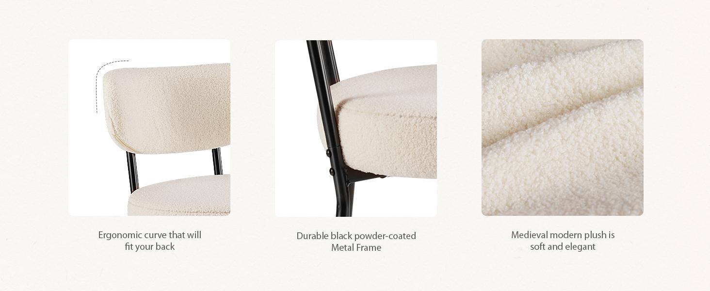 Set of 2 Dining Chairs Boucle Upholstered Kitchen Chairs with Curved Backrest & Metal Legs-Mid Century Modern Round Dining Room Chairs Set of 2 Dining Chairs Boucle Upholstered Kitchen Chairs with Curved Backrest & Metal Legs-Mid Century Modern Round Dining Room Chairs