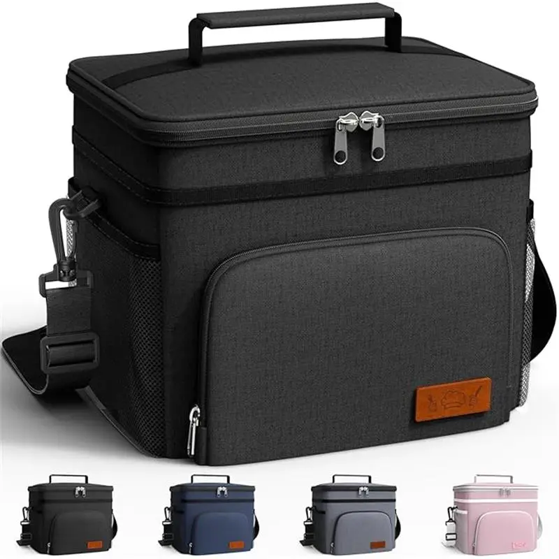 Insulated Lunch Box for Men & Women - Leak-Proof Cooler Lunch Bag with 4 Pockets, Adjustable Strap, Ideal for Work, Picnic, Travel - Medium, Black, 10.2"×6.9"×8.5"