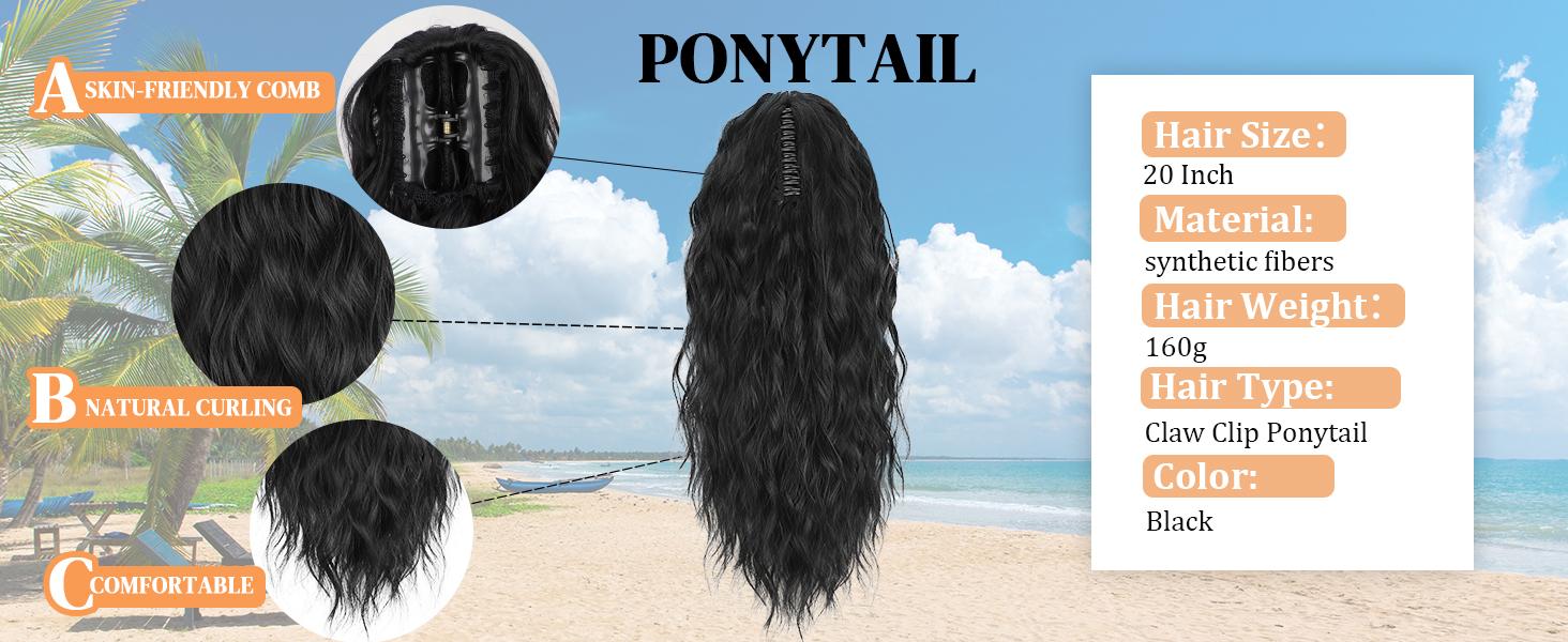 SummerVibes AISI HAIR Synthetic Claw Clip for Women - 18/20/26/30 Inch Long Ponytail Extensions, Soft Wavy Curly Design, Ideal for Daily Quick Wear