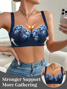 Mimilemon Women’s Underwire Push-Up Bra - Adjustable Straps, Embroidered Style, Full Size Range, Side Bust Support, Wide Underband Anti-Back Bulge, Comfortable Breathable | Everyday & Special Occasions