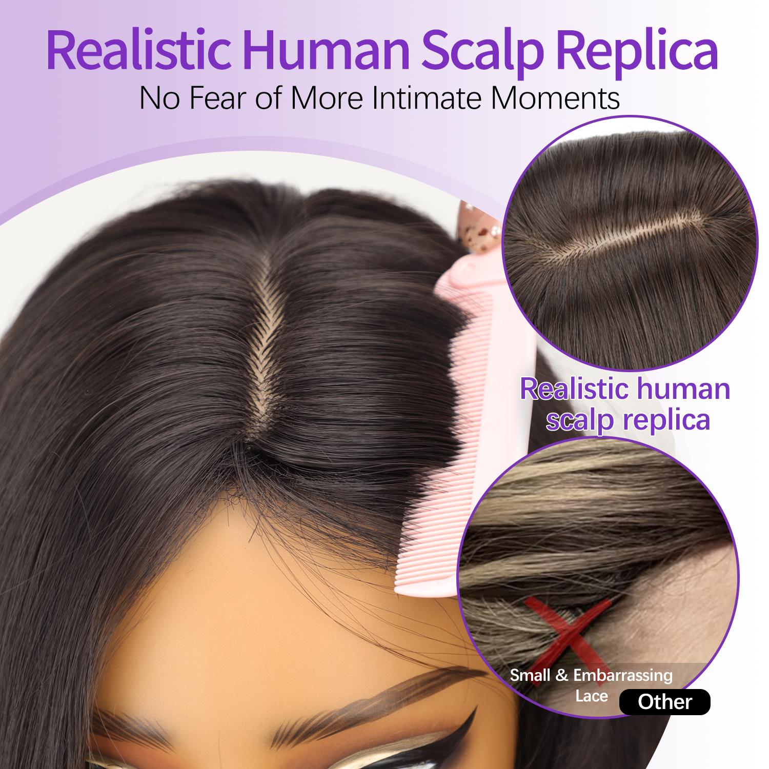 [ AISI HAIR ] Long Dark Brown Wig for Women 2x4 Realistic Scalp Free Parting Layered Heat Resistant Synthetic 28 inch for Daily Party Use