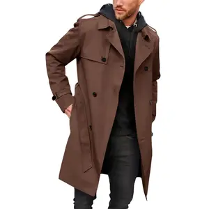 Runcati Men's Coat Double Breasted Trench Coat Long Lapel Business Jacket with Belt