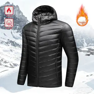 Men's Classic Solid-Color Winter Puffer Coat with Hood, Fleece Lining and Long Sleeve, Menswear Tops Hoodie Suitable for Daily Commuting and Weekend Outings, Essential Men's Wardrobe Basic