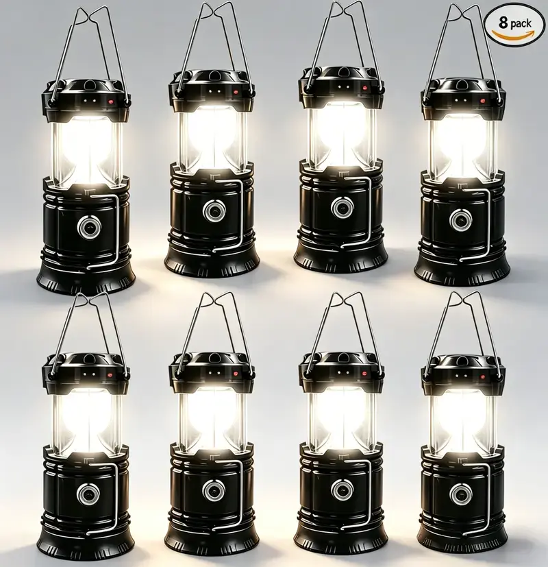 2026 New 8-Pack Collapsible Portable LED Camping Lantern, Lightweight Waterproof Solar USB Rechargeable Flashlight, Bright Camping Lights for Indoor/Outdoor Emergency, Hiking, Tent, Power Outage, Camping Gear，4-pack Solar Camping Lantern