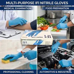 IFI Blue Nitrile Exam Gloves (100 Count) – Heavy Duty & Powder-Free – Textured Grip for Medical, Cleaning, & Food Prep