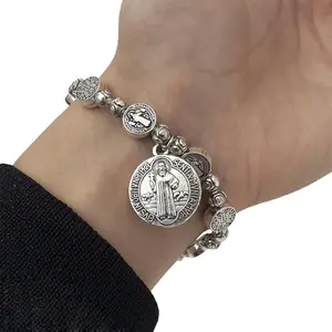 Saint St Benedict Medal Rosary Bracelet Pulsera De Plata De San Benito Jewelry Charms fathersdaygifts Elegant Bangle