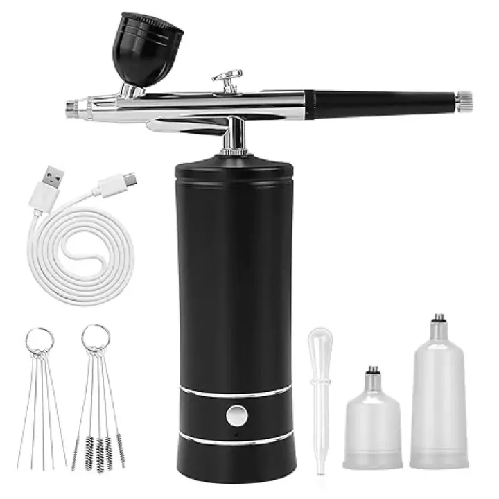 Professional Cordless Airbrush Kit with Luxury Metal Body, High-Pressure Compressor & 0.3mm Nozzle for Nail Art, Cake Decorating & Models, Nail Supplies, Chic, Batteries, Cordless Power, Luxury Shape