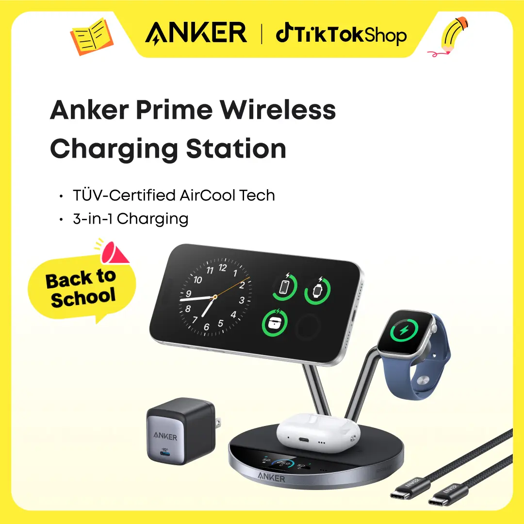 Anker Prime MagSafe Charger Compatible, 3-in-1 Charging Station, Qi2 25W Certified Wireless Charger Dock Stand, Smart Display with TEC Active Cooling, for iPhone 17, Apple Watch, AirPods, and More sohochic,back to school,back to school haul