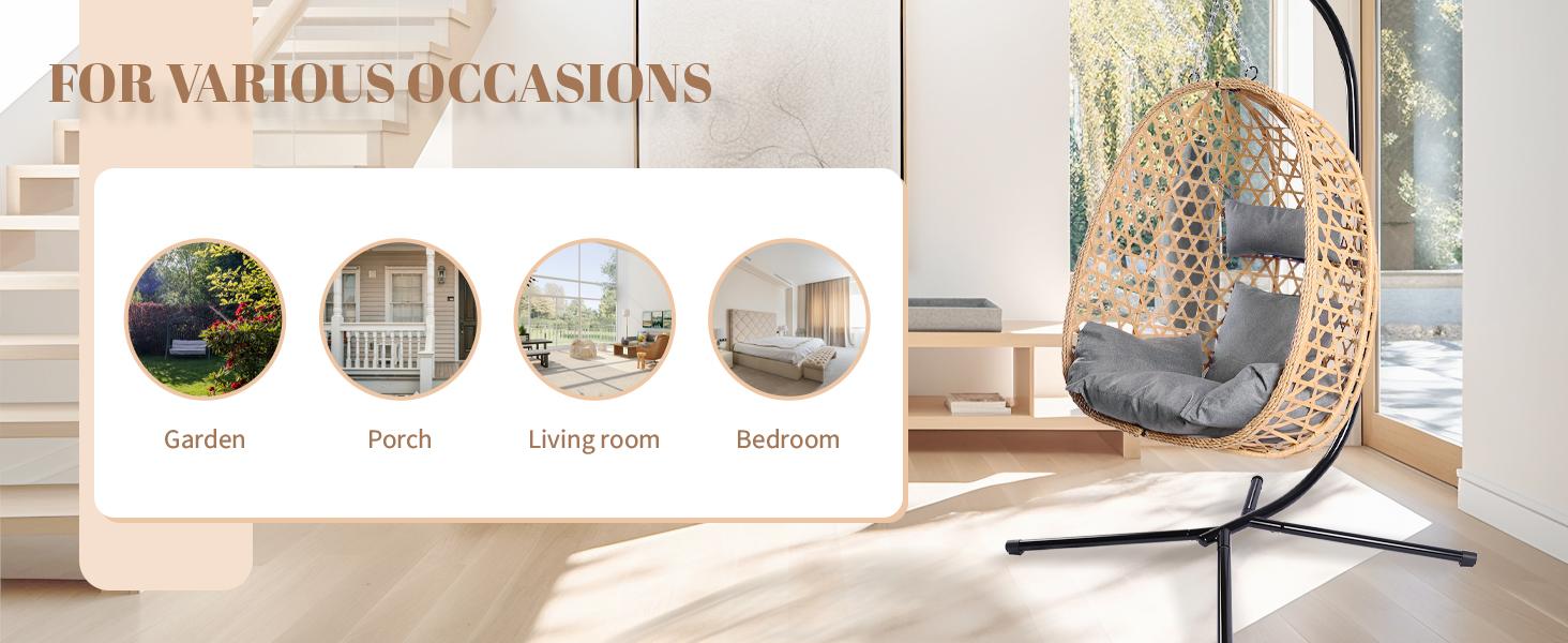 [dealsforyoudays] Egg Patio Swing Chair – Wicker Design, Perfect for Indoor and Outdoor Use, Supports Up to 350LB, Includes Cushion for Extra Comfort