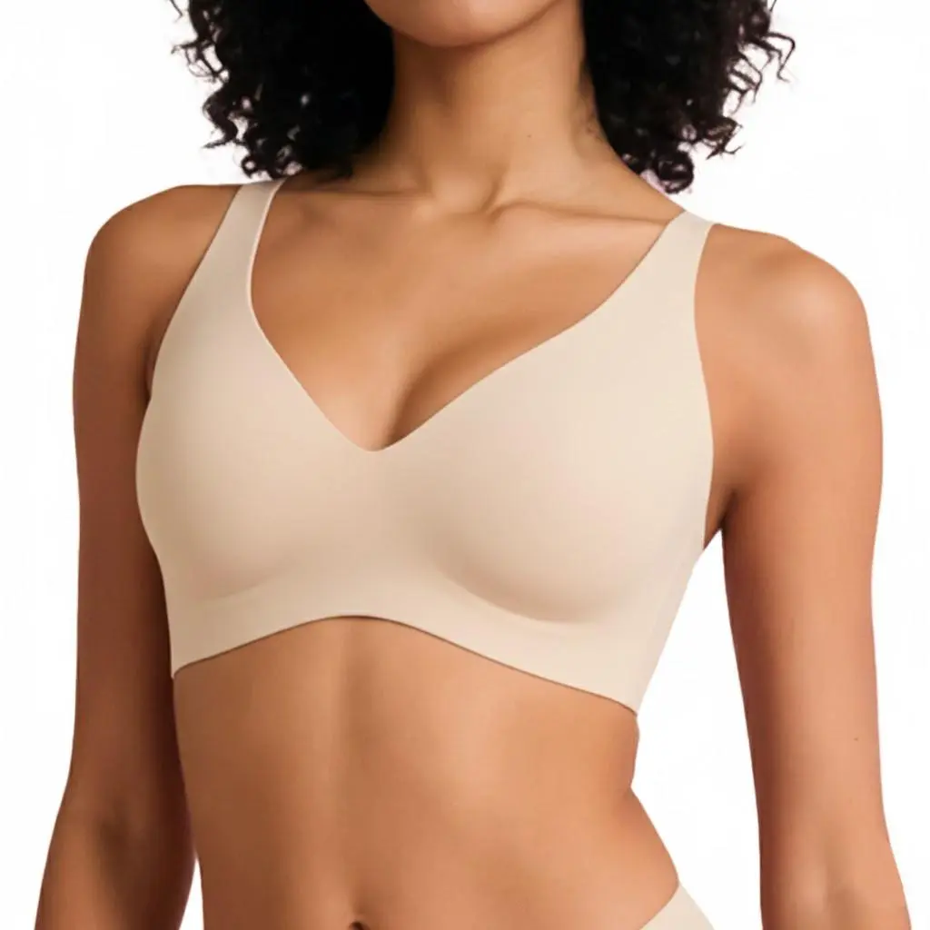 Womens Comfortable Wireless Jelly Bras Bralettes Tshirts Bras Deep V Everyday Bras plus size bra Plunge Bralette Comfortable support