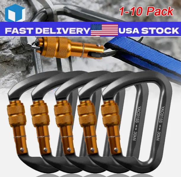 30KN Climbing Carabiner Aluminum Screw Locking Clip Heavy Duty Hook Rock Rescue