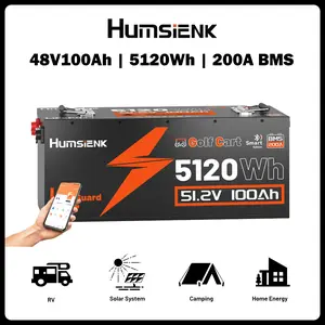 Humsienk 48V 100Ah LiFePO4 Bluetooth Battery for Golf Cart, Metal case defends, Built-in 200A BMS, 50+ Mile Range for RV, Solar Marine, Off-grid Digital Power Display