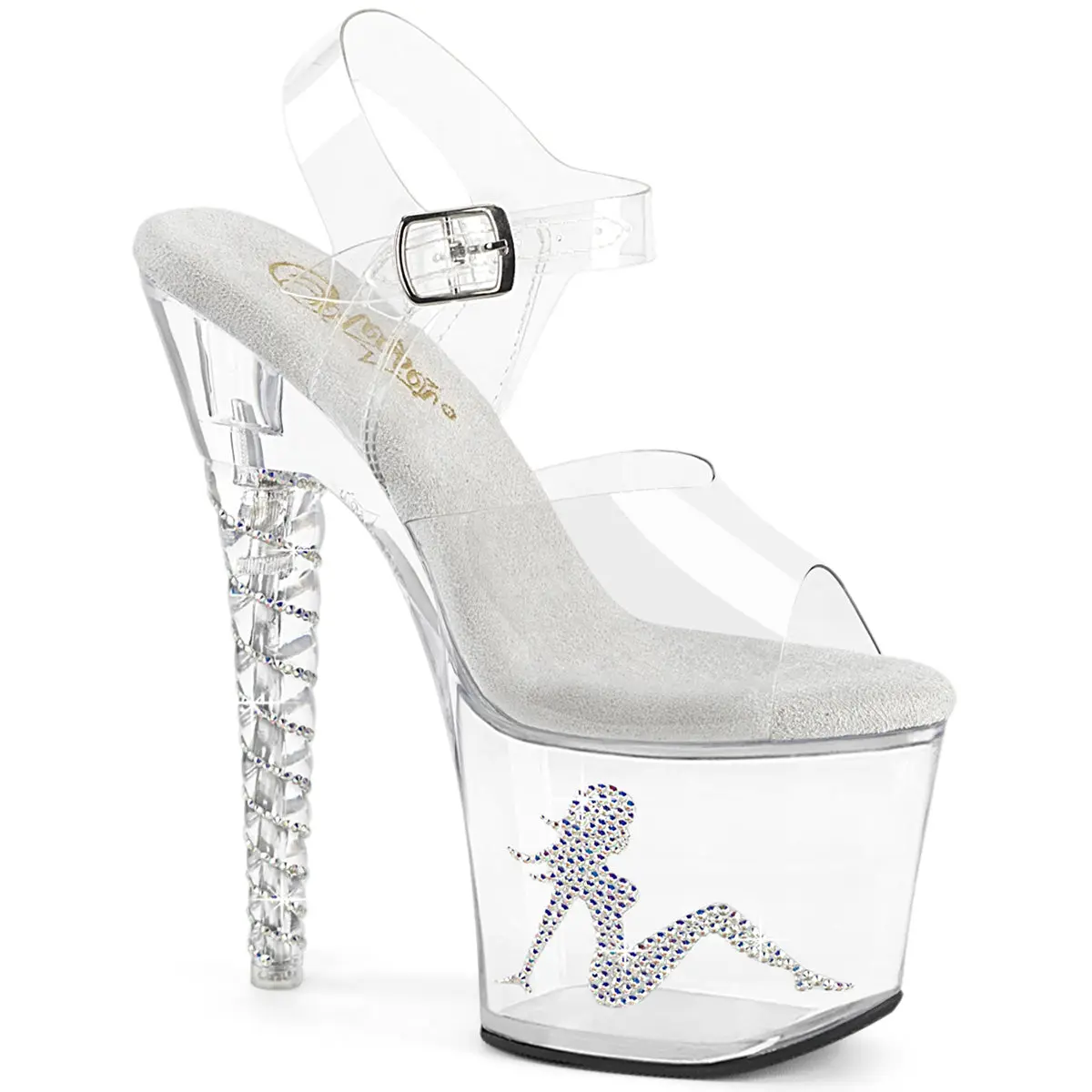 Women's Ankle-High Heeled Sandals - Stylish Statement Shoes, Transparent Platform Sole, Rhinestone Decor Footwear (Unicorn-708TGRS), Ankle-High Women's Heeled Sandals, Fashion