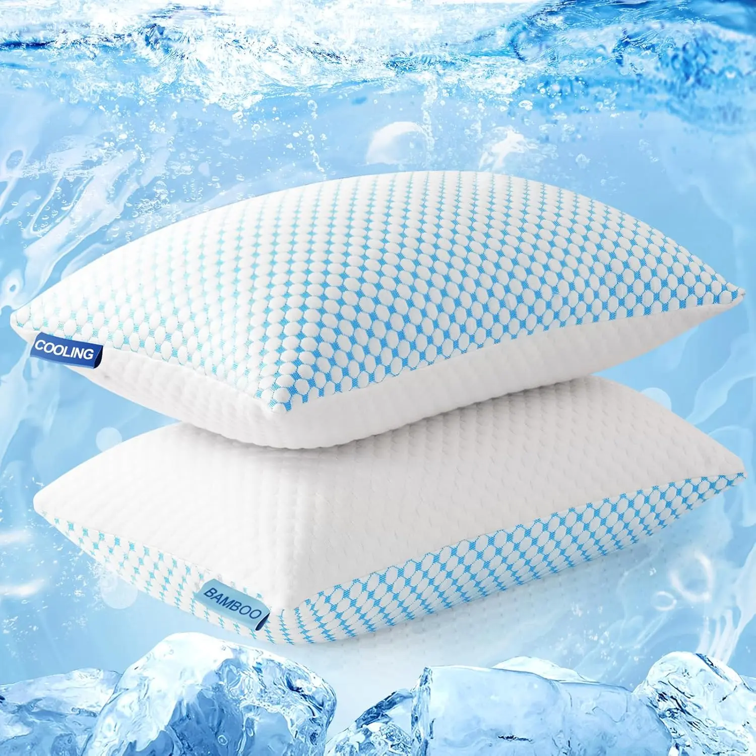 Queen Size 2-Piece Shredded Memory Foam Pillows for Sleeping - Resilience Firm, Cooling Bedding with Adjustable 3D Polyester Fiber Fill, Compression Resistance, Neck Support & Neck Care for Back-Side Sleepers, Posture Fix, Bedroom Linens