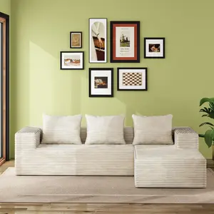 【2 Packages Shipped】WLIVE Cloud Sectional Couches for Living Room, Modular Boneless Couch with Left Facing Chaise, L Shape Memory Foam Corduroy, with Cushion