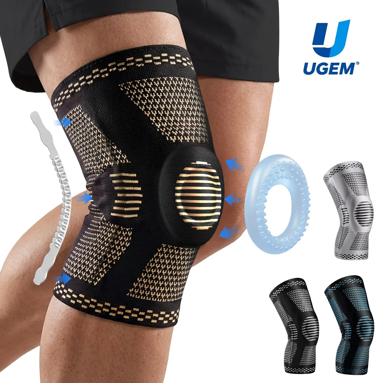 UGEM 2 Pack Knee Braces for Knee Pain, Compression Knee Sleeves with Patella Gel Pad & Side Stabilizers,Workout Sports Knee Braces for Women & Men, Pain Relief for Meniscus Tear, ACL & Arthritis Pain Relief summerwins